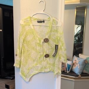 Nina Leonard Lime and White Knit Top